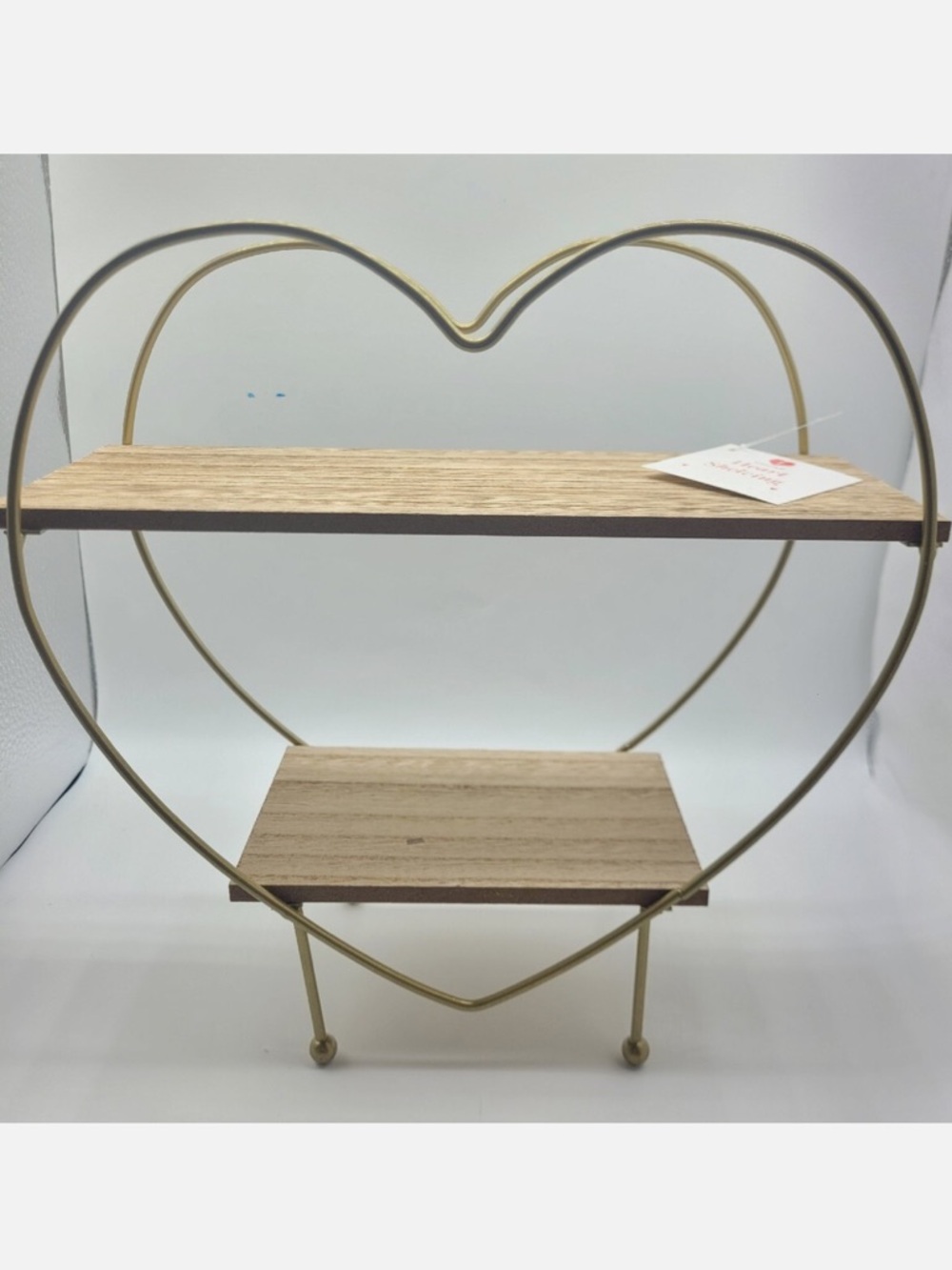 Gold Heart-Shaped Wall Shelf with Wood Accent
